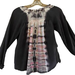 Gypsy global village women's hippie Silk tie dye blouse key hole top‎ closure